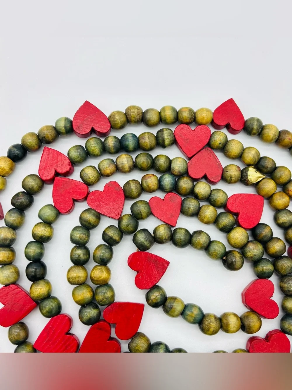 Vintage Wooden Heart Bead Garlands 3 Set 8 Ft Rustic Country Farmhouse Primitive